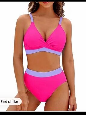Bright Pink & Lavender High-Waist Bikini Set